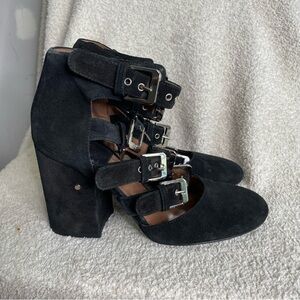 Laurence Dacade Maja Multi Buckle Strap Heels Pumps Black Suede Size 38 READ